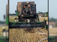 Żniwa brutalnie przerwane. Podczas pracy spalił się kombajn