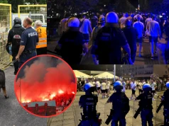 Race na trybunach i zatrzymany kibic Hammarby. Policja podsumowała mecz Rakowa