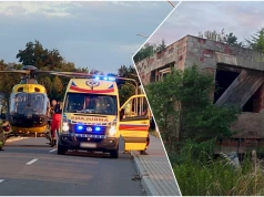 Nastolatek spadł z dachu pustostanu. Wezwano śmigłowiec Lotniczego Pogotowia Ratunkowego