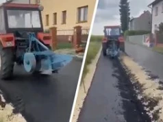 Zaorał świeżo położony asfalt. Rolnik zatrzymany przez policję