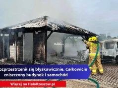 Ogień rozprzestrzenił się błyskawicznie. Całkowicie zniszczony budynek i samochód
