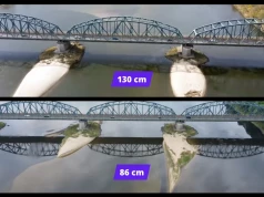 Wisła obecnie (ok. 83 cm) i jeszcze kilka tygodni temu (130 cm)