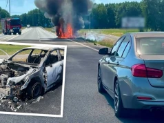 Auto płonęło w czasie jazdy. Policja uratowała dwie osoby
