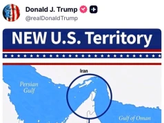 Prezydent Trump opublikował grafikę z cieśniną Ormuz i podpisem „nowe terytorium USA”