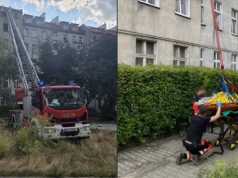 Pacjent za duży na drzwi. Strażacy musieli użyć lin i technik alpinistycznych