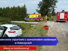 Groźne zderzenie ciężarówki z samochodem osobowym w Kołaczycach