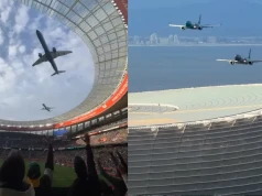 To nie jest AI! Superniebezpieczny przelot dwóch Embraerów kilkanaście metrów nad dachem stadionu w Kapsztadzie
