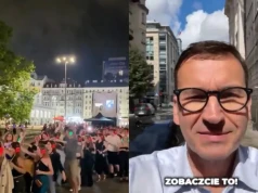 Morawiecki udostępnił nagranie, jak młodzi tańczą Poloneza pod Pałacem Kultury i Nauki. "Nie ma migrantów". Mylił się