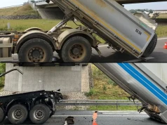 Dwie wywrotki uderzyły w wiadukty: obrócona zabudowa i zgubiona, rozerwana naczepa
