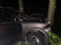 Pijany Ukrainiec z zakazem jazdy rozbił na drzewie Porsche