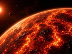 Kosmiczna dolinę bez powietrza. Po obu stronach są planety z atmosferą