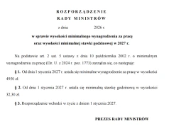 Jest rządowy projekt płacy minimalnej na 2027 rok z 7 września. Dokument pojawia się w ostatniej chwili