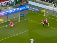 Strzał w środek bramki i gol. Potworny błąd bramkarza Widzewa