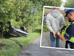 Dachował pijany kierowca bez prawa jazdy. Chciał ukryć auto przed policją