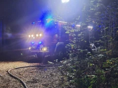Na miejscu pożaru strażacy i policjanci