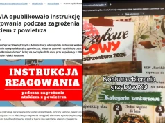 Na stronie rządowej poinformowano o opublikowaniu poradnika reagowania podczas nalotu. W pliku zamiast tego konkurs grzybiarski